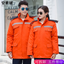 Winter workers cold cotton clothes sanitation cleaners warm cotton padded clothes thick road cleaners reflective cotton coats