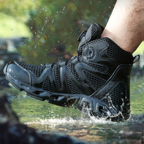 Outdoor ultra-light rapid response boots Amphibious combat training shoes mens summer rotating button mesh wading military boots