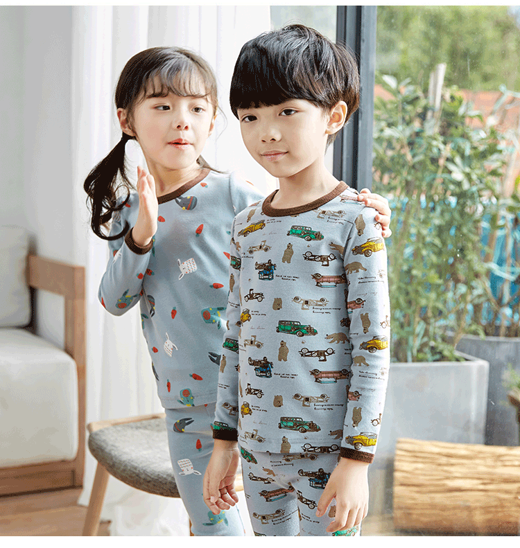 Đồ ngủ trẻ em cotton dày đồ lót trẻ em thiết lập trong quần áo trẻ em mùa thu lớn mùa thu và mùa đông mô hình chàng trai và cô gái bông áo lá cho bé gái