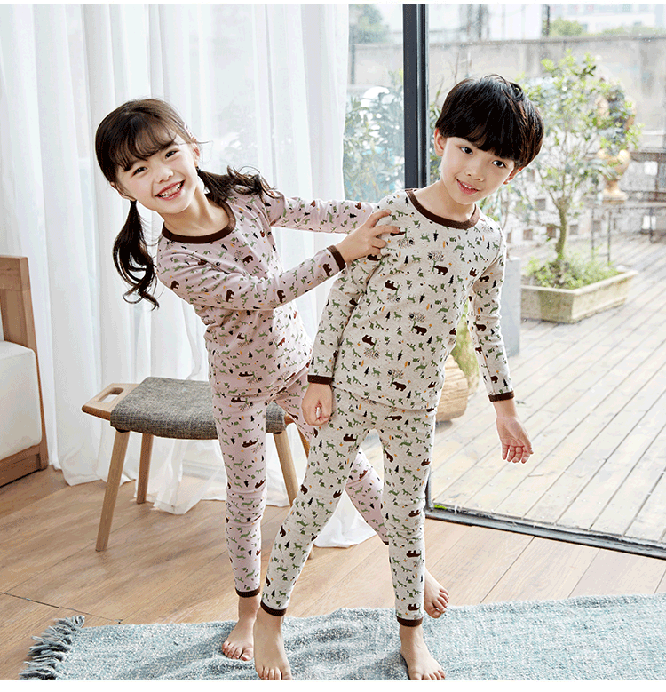Đồ ngủ trẻ em cotton dày đồ lót trẻ em thiết lập trong quần áo trẻ em mùa thu lớn mùa thu và mùa đông mô hình chàng trai và cô gái bông áo lá cho bé gái