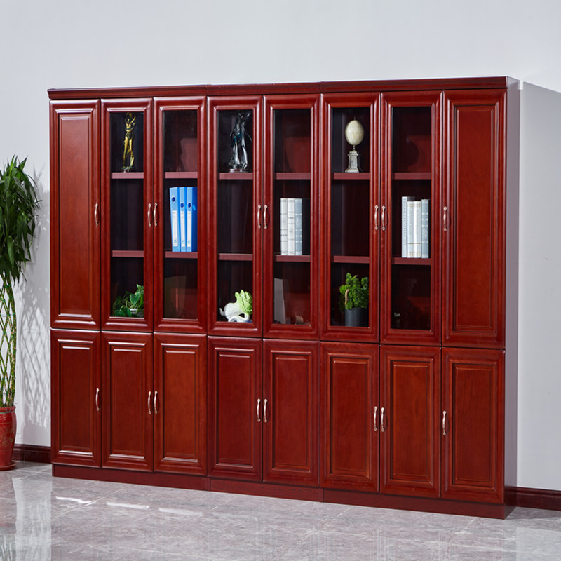 Office Furniture File Cabinet Information File Cabinet Solid Wood Leather Bookcase Office Partition Cabinet Storage Cabinet with Glass Door