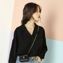 Autumn new black long sleeve shirt chiffon shirt female retro design sense Joker Korean version niche jacket loose