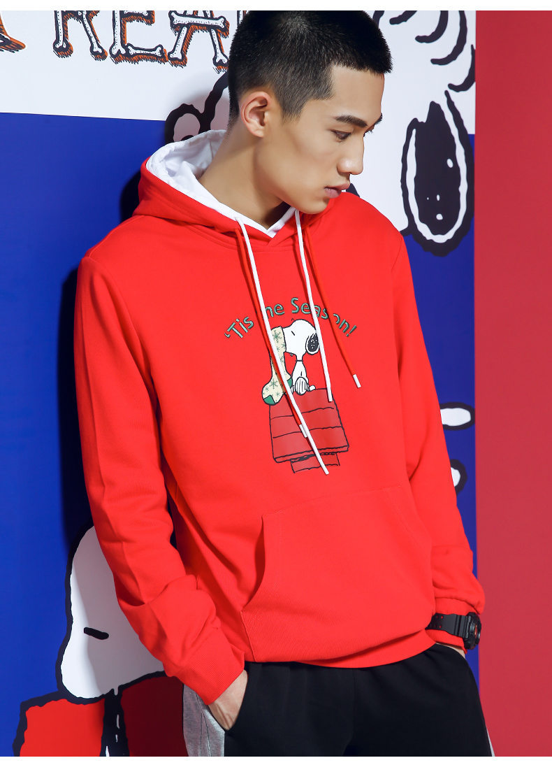 Anta & amp; SNOOPY đồng phục áo len 2019 xuân mới Snoopy xu hướng áo len thể thao trùm đầu - Thể thao lông cừu / jumper hoodie đôi