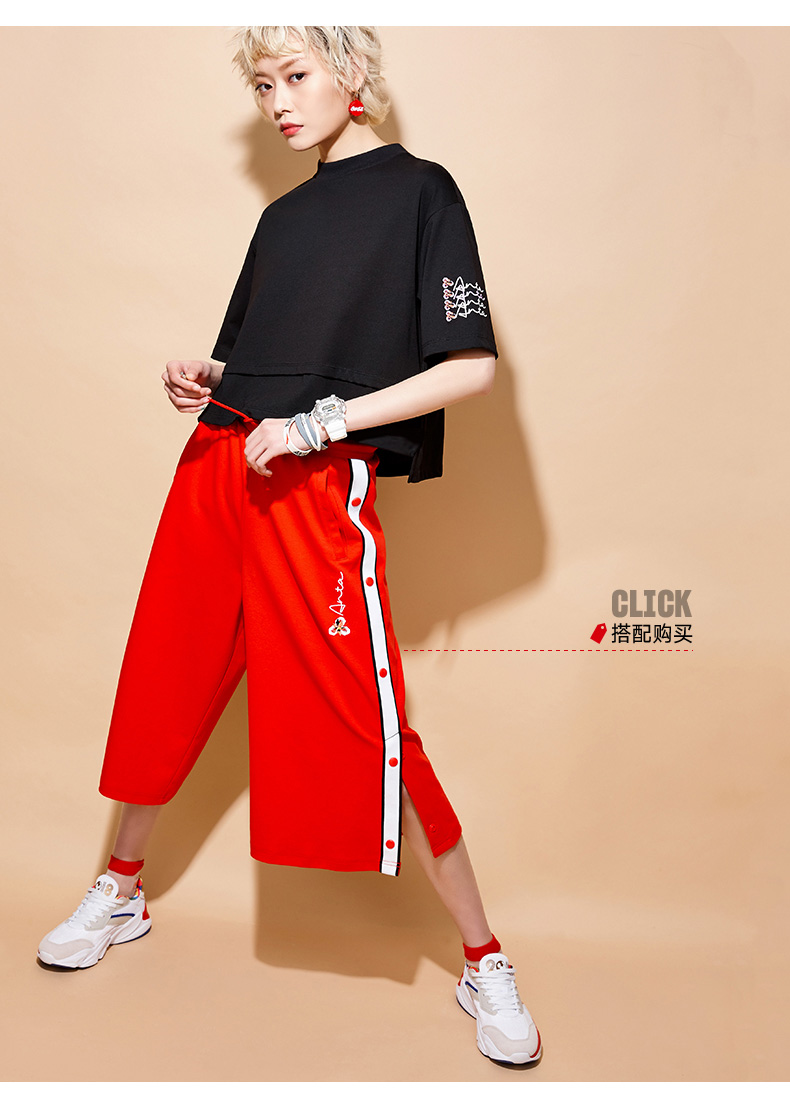 Áo thun nữ tay ngắn Anta 2019 hè mới ngắn ngắn dài lỏng phiên bản cotton thể thao T nữ trang web chính thức cửa hàng chính hãng - Áo phông thể thao áo phông thể thao