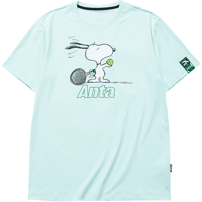 [Unisex] 4 Ice Pink Blue - Playing TennisAnta Snoopy Joint fund Short sleeve male 2021 summer lovers Compassionate motion T-shirt female leisure time easy Half sleeve