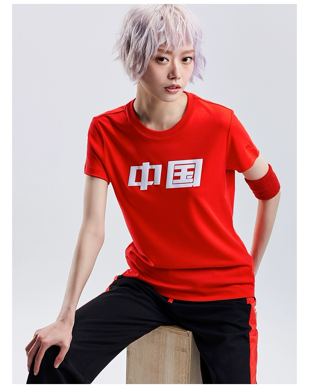 Anta ngắn tay nữ mùa đông Thế vận hội trang web chính thức hàng đầu 2019 mùa hè mới áo thun thể thao giản dị Trung Quốc tay ngắn - Áo phông thể thao