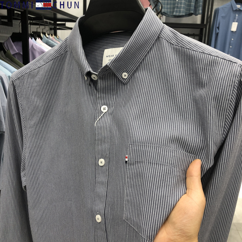 Authentic Tommy Pure Cotton Striped Long-Sleeved Shirt for Men 2024 Spring and Autumn Casual Business Breathable Shirt for Young and Middle-Aged People