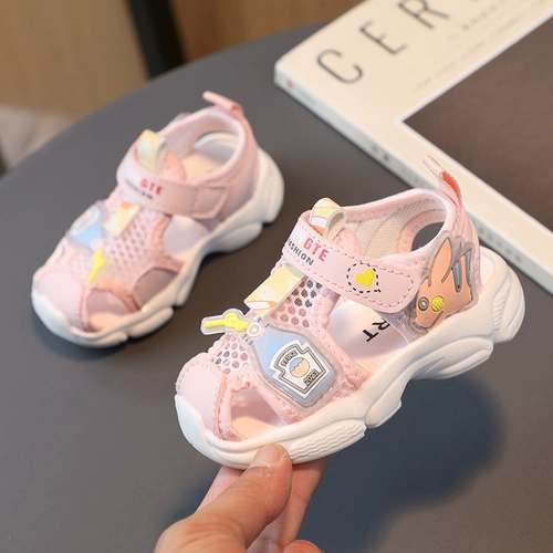 Детские летние сандалии для девочек, летняя нескользящая спортивная дышащая обувь для раннего возраста, 1-2 лет, мягкая подошва