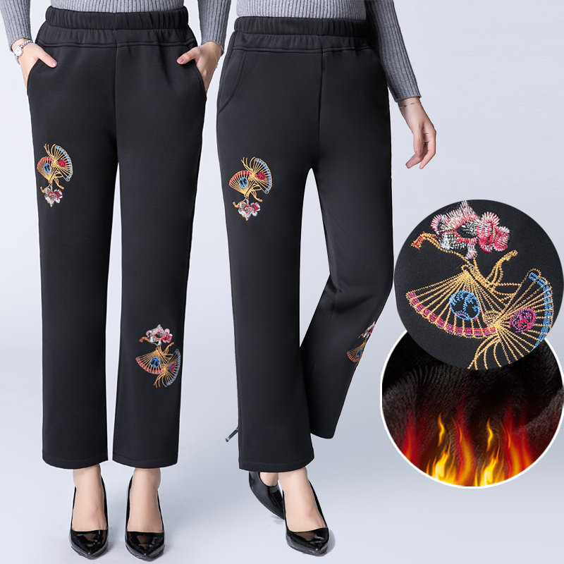 Elderly cotton pants female grandma dress large size lenient 60 years 70 Mom pants winter dress plus suede thickened trousers external to wear