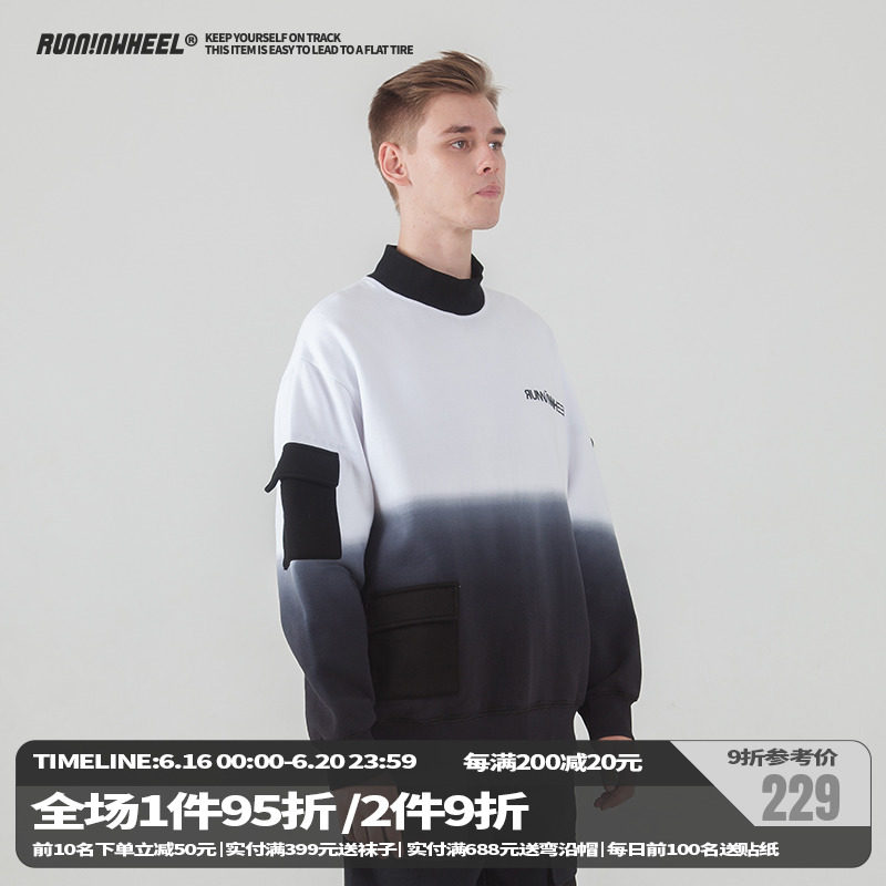 RNWL Liu Jun men's wave INS High collar thick cotton T autumn and winter style Tide Cards Round collar thick cotton T Women white thick cotton T autumn and winter gush