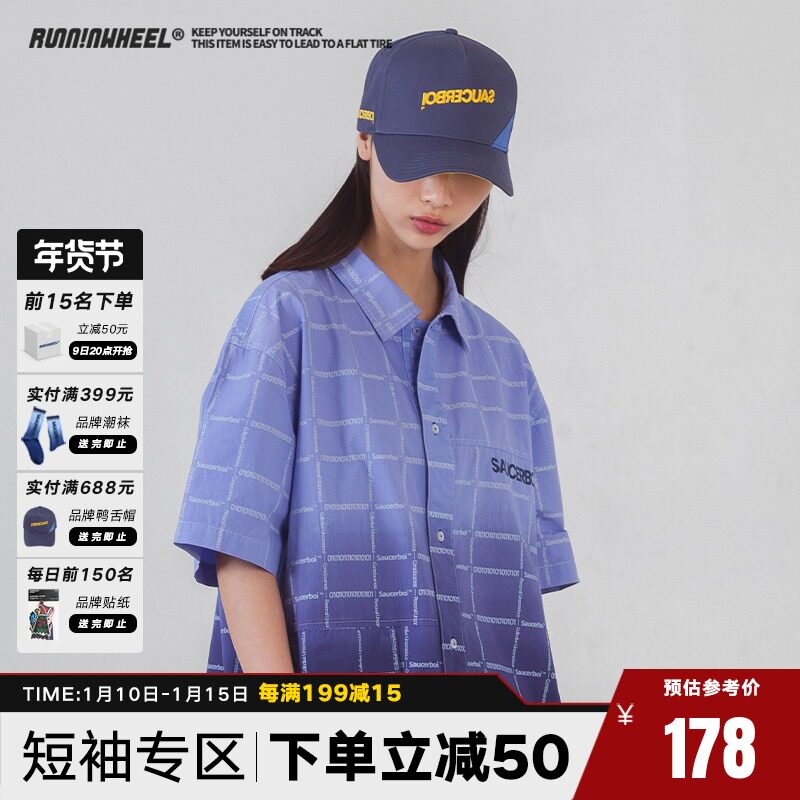 SAUCERBOI week nine Lianggang wind shirt Women summer short sleeve shirt Women's ins Tide brand Joker shirt male Japanese