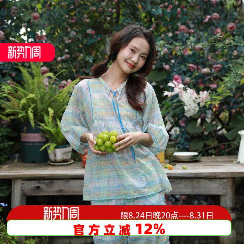 Duoduo Keke Home Pajamas for Women 2026 New Spring/Summer 100% Cotton Colorful Plaid Three-Quarter Sleeve Set Duoduo Keke Home Pajamas for Women 2026 New Spring/Summer 100% Cotton Colorful Plaid Three-Quarter Sleeve Set