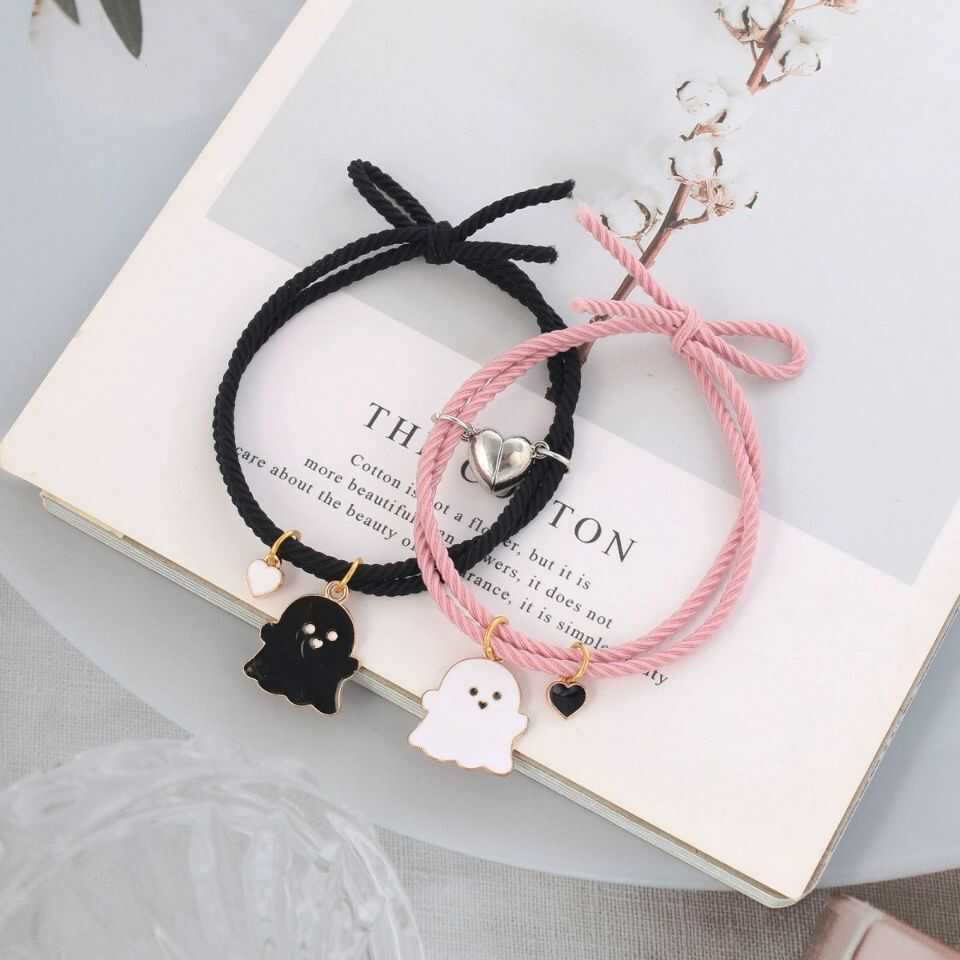 Cartoon ghost couple magnetic bracelet, ghost pendant, fresh and cute hair tie, best friend popular bracelet, student hair tie