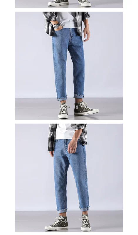 Quần jeans nam 9 điểm mùa hè phiên bản Hàn Quốc của quần Slim-fit chân thủy triều quần nam chín điểm quần rách quần âu - Quần jean