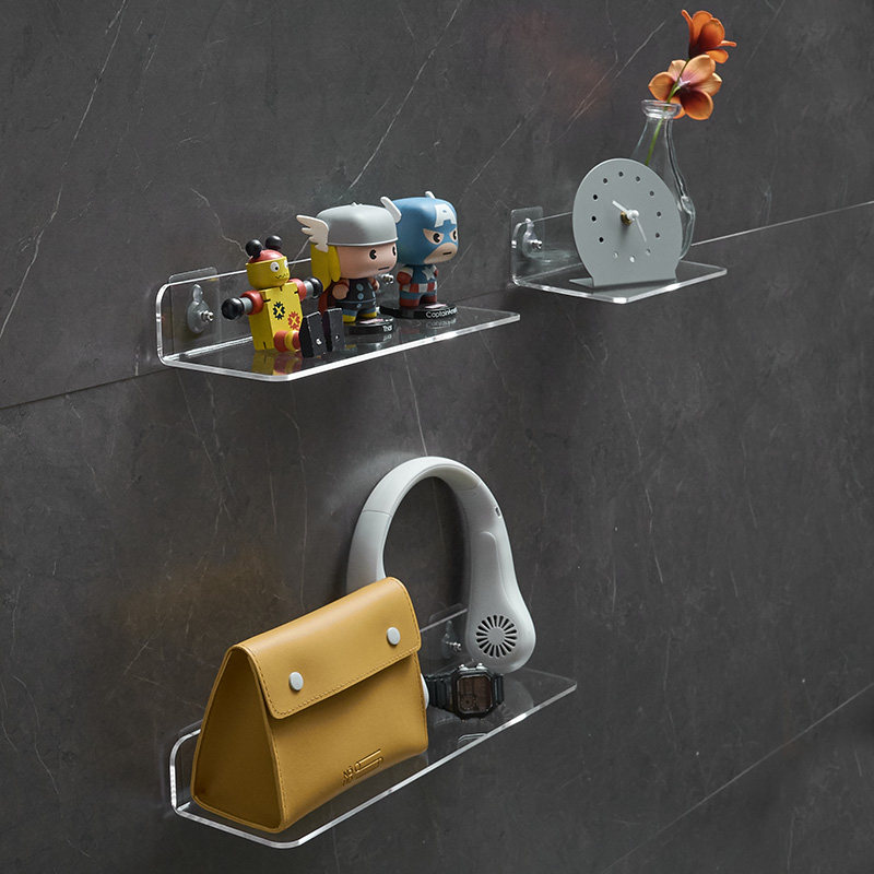 Non-perforated powder room shelf Hall wall word partition wall hanging kitchen bathroom transparent tray storage shelf