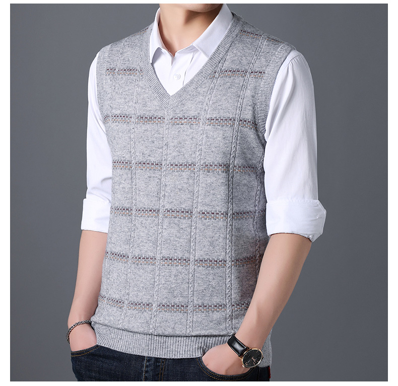Áo len không tay vest nam v-cổ đan vest thanh niên Hàn Quốc phiên bản thu đông áo len cho nam