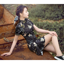 Improved cheongsam womens summer 2021 new young girl black fishtail short dress can be worn daily