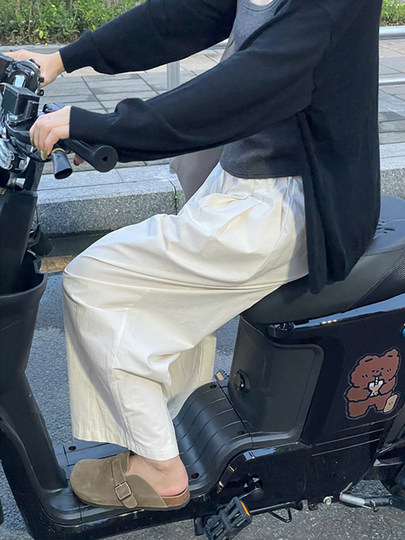 Pantalones casuales blancos de pierna ancha para mujeres, tamaño pequeño, pantalones de harén delgados y sueltos, grasa MM Pantalones de globo de nueve puntos de la cintura alta