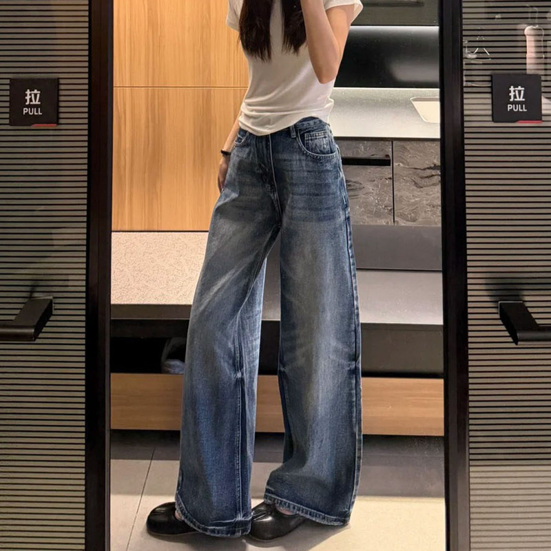Loose Wide-Leg Jeans for Women, Summer Thin Style, Flattering for Pear-Shaped Body, Plus Size, High-Waisted, Straight-Leg Pants