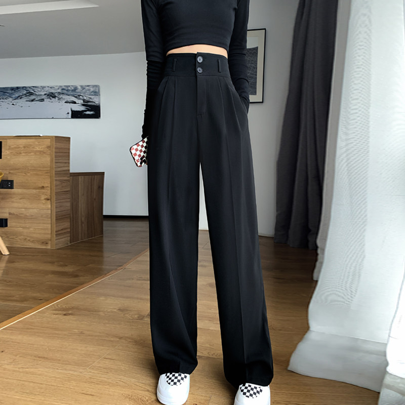 Black Western Dress Pants Woman Summer Loose Feeling wide leg pants Fat mm Hip Casual Pants Slim Straight Fit Pants Long Pants