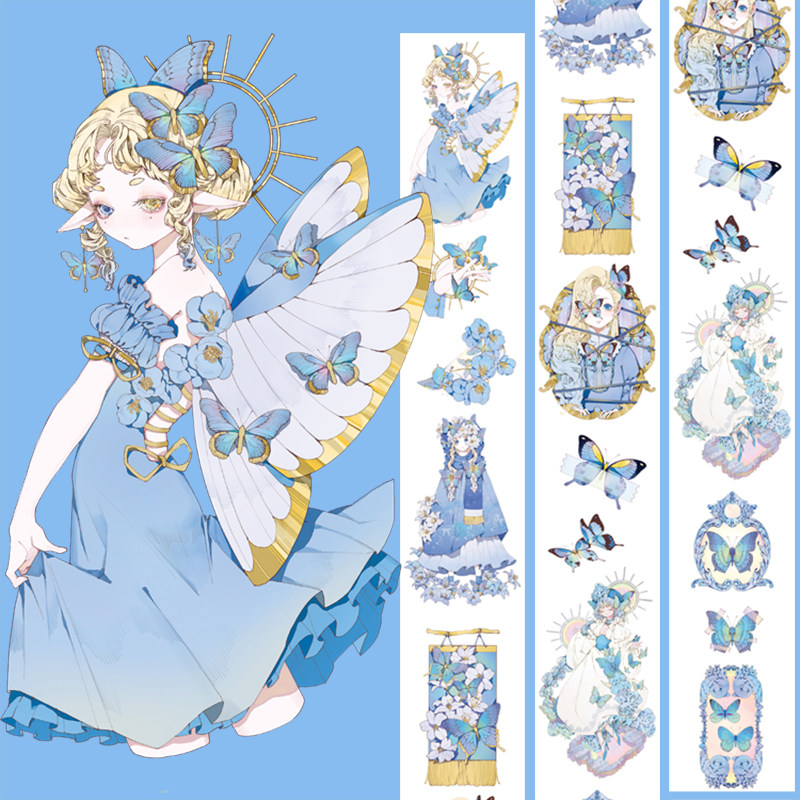 Lat Pu Da popular washi tape whole roll non-detachable Beautiful dream girl heart PET sticker Butterfly Museum
