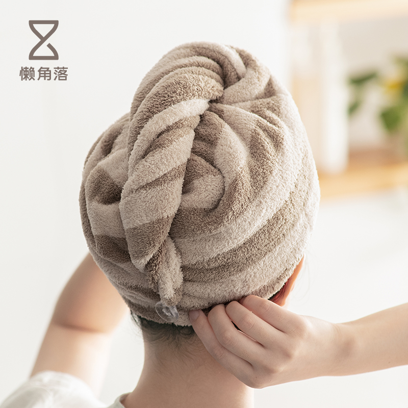 Lazy corner coral velvet dry hair cap thickened absorbent quick-drying modern simple breathable fiber shower cap towel 67006