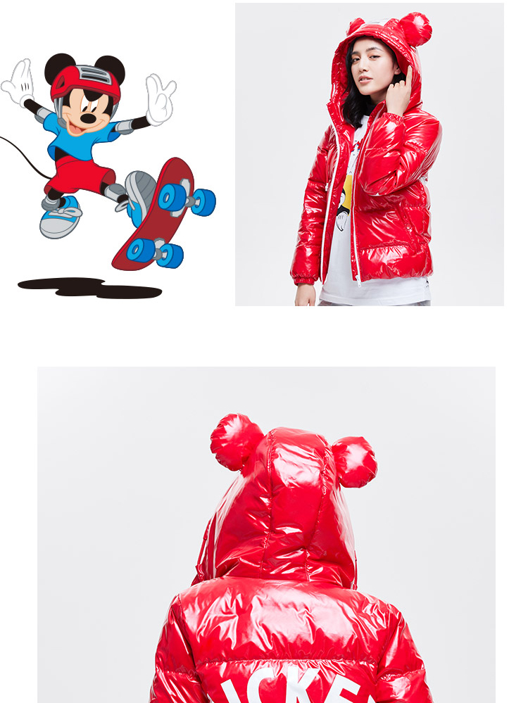 Li Ning Disney Mickey tên chung áo khoác xuống nữ mới ấm áp mùa đông vịt trắng xuống đồ thể thao - Thể thao xuống áo khoác áo phao đen