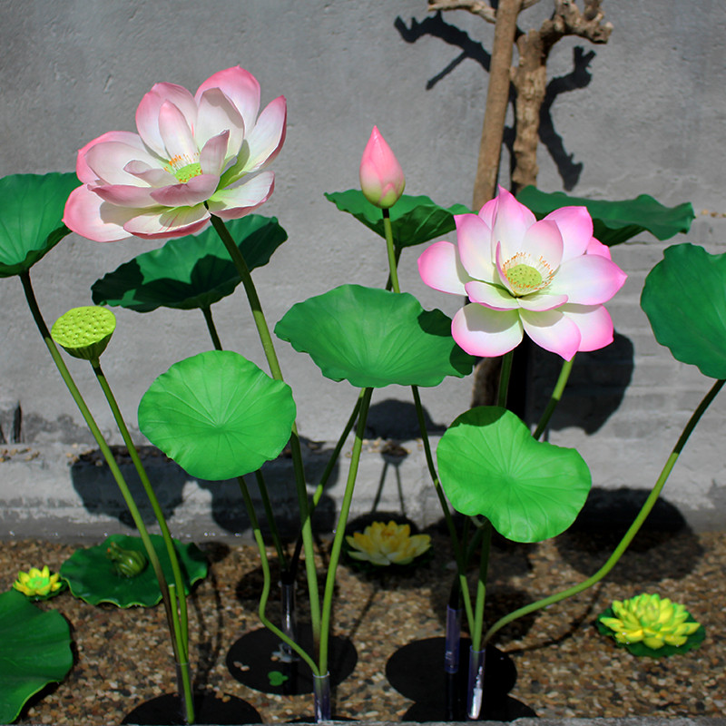 Simulation flower simulation lotus ornament PU hand feel fake lotus lotus leaf fake flower home decoration flower high-end simulation flower art