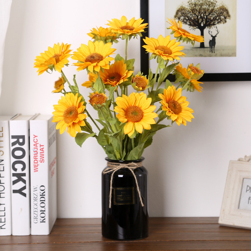 Silk flower sunflower simulation flower bouquet furnished vase home living room false decoration flower and flower art fixture