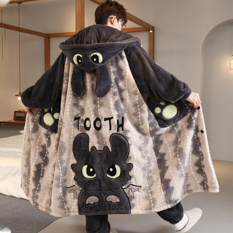 Men's Pajamas, Autumn and Winter, Fleece-Lined and Thickened, Coral Fleece Bathrobe, Teenagers and Students, Bathrobe, Home Wear, Big Children's Set Men's Pajamas, Autumn and Winter, Fleece-Lined and Thickened, Coral Fleece Bathrobe, Teenagers and Students, Bathrobe, Home Wear, Big Children's Set