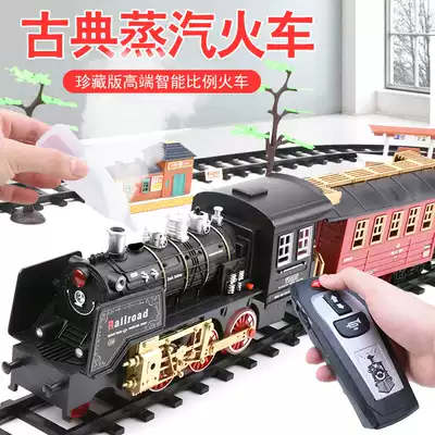 Remote control intelligent voice smoke train iron track steam train toy boy simulation electric toy model