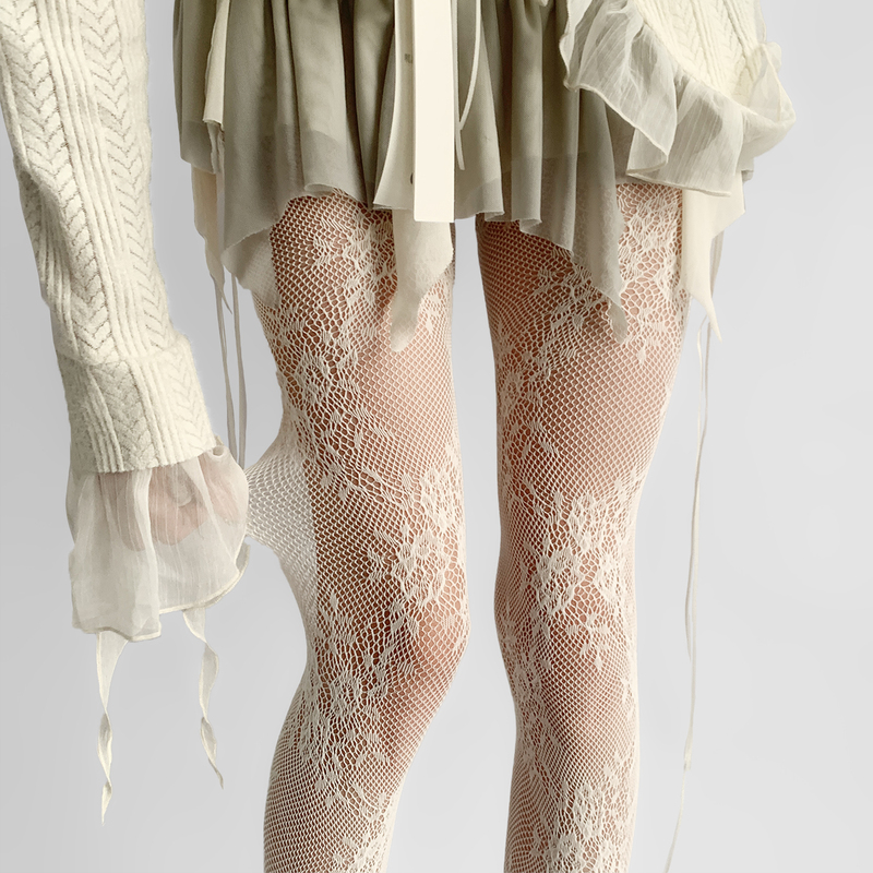 Nighttime Classroom Lace Pantyhose White Stockings Spring and Summer Sexy Jacquard White Fishnet Stockings Women's Leggings