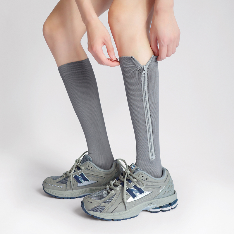 Nighttime Exercise Compression Socks Zipper Calf Socks Yoga Shaping Gray Socks Women's Summer Thin Mid-Calf Socks