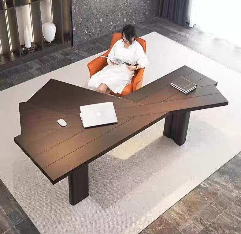 Simple Modern Solid Wood Computer Desk Light Luxury Style Minimalist Special-Shaped Desk Boss Desk Designer Desk Workbench