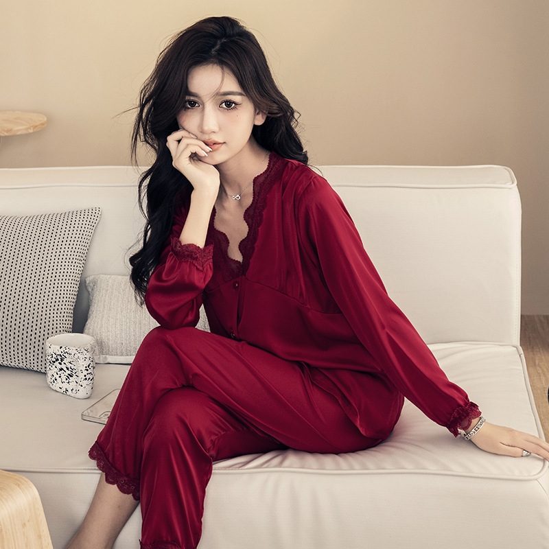 Dream Kiss 100% Mulberry Silk 2026 Year of the Horse Red Silk Pajamas for Women Spring and Autumn Homewear