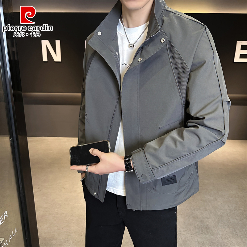Pierre Cardin Stand-Collar Jacket for Men, New Spring and Autumn Casual Windbreaker, Trendy Fashion Thin Outerwear
