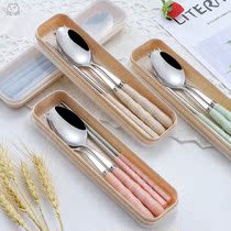 Chopsticks spoon set portable three-piece set of tableware cute students office workers lunch box