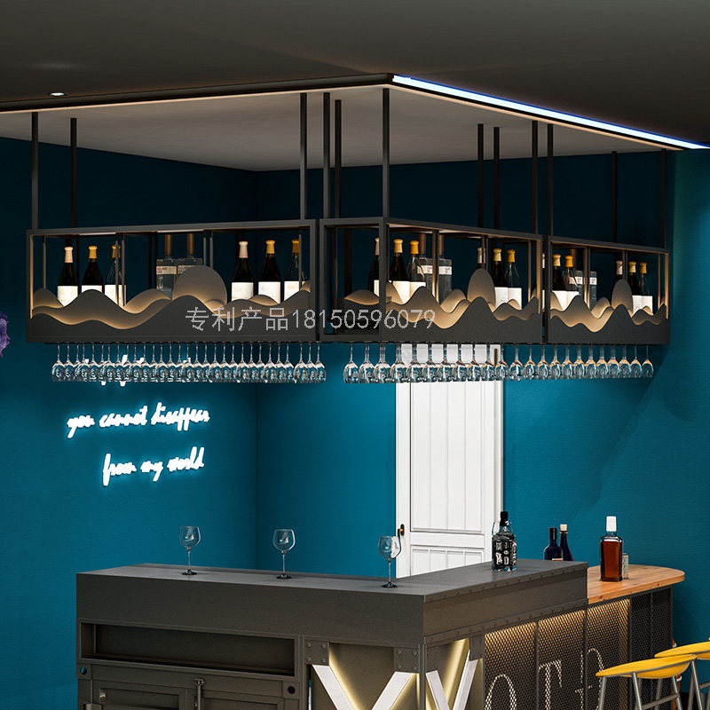 Industrial style bar stand hanger hanging bar wine rack restaurant decoration upside down wine glass rack creative wine cabinet shelf