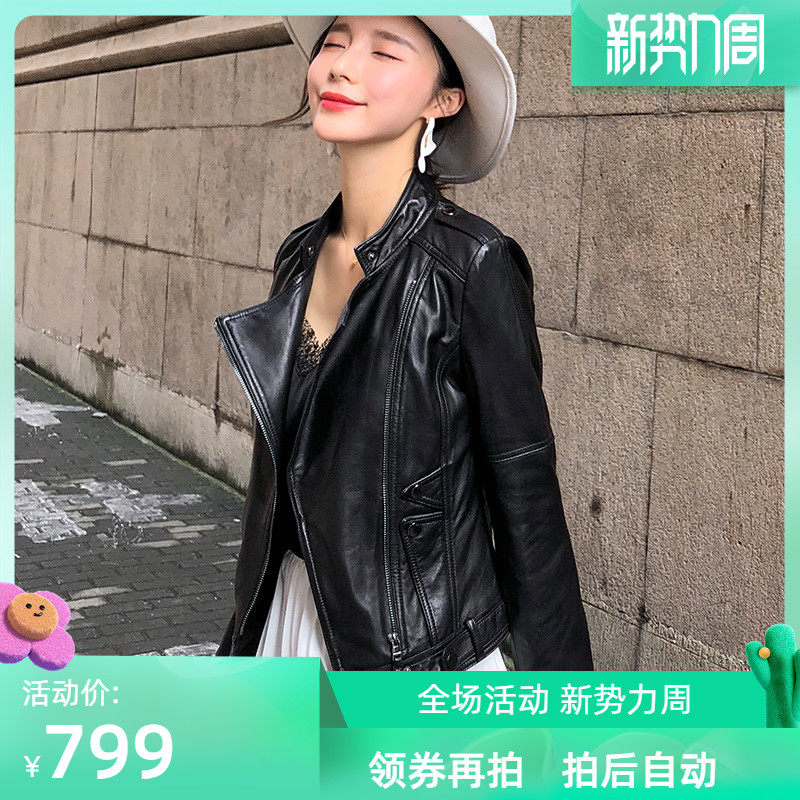 Henin's new small dermis fur coat female short LOCOMOTIVE SHEEP LEATHER HAN VERSION Body Slim Jacket Jacket Spring Autumn Clothing