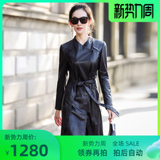 Кожаная куртка 春秋新款真皮皮衣女士中长款 海宁绵羊皮风衣修身外套