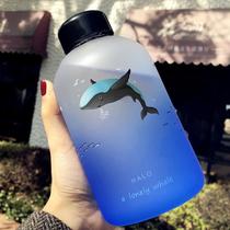 Water bottle ins wind ocean blue gradient frosted glass female male large capacity Korean version creative student child couple