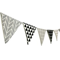 ins Nordic black and white gray color fabric hanging flag Net red shop room decoration string flag triangle dovetail pull flower