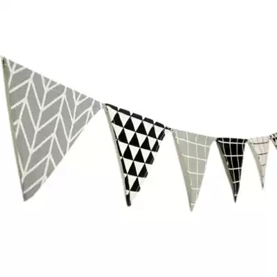 ins Nordic black and white gray color fabric hanging flag Net red shop room decoration string flag triangle dovetail pull flower