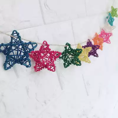 Colored rattan ball star love heart shaped small fish decoration Net red wall decoration girl heart grid photo wall