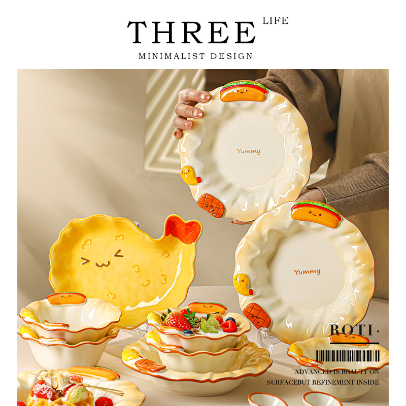 Tlfie·Roti·Tableware Set with High Aesthetic Value, Cute Cartoon Ceramic, for One Person, for Home Use |   Bread