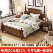 American pure solid wood 1 8 m double bed modern minimalist countryside retro solid wood high box storage bed for old furniture