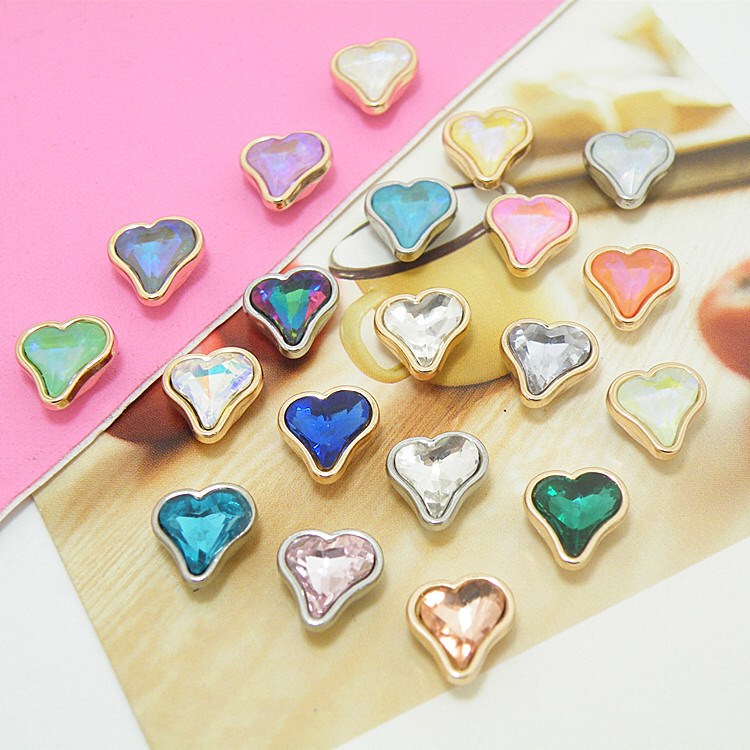 High-End Colorful Diamond-Shaped Heart Buttons for Shirts, Sweaters, Cardigans, Collar Decoration, Metal Small Buttons with Hidden Holes