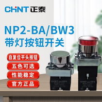 Chint push button switch self-reset flat head NP2-BA with light flat button NP2-BW3 normally open normally closed 22mm metal