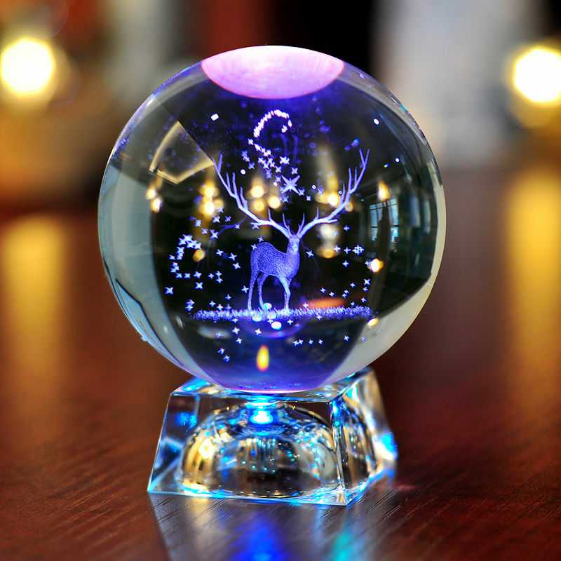 Crystal Ball Inner Engraving Elk Deer Creative Gift Custom Snowflake Luminous Base Birthday Holiday Gift Girlfriend Christmas
