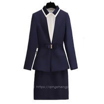 Stewardess professional suit autumn temperament high-end hotel reception work clothes female blue suit formal uniform